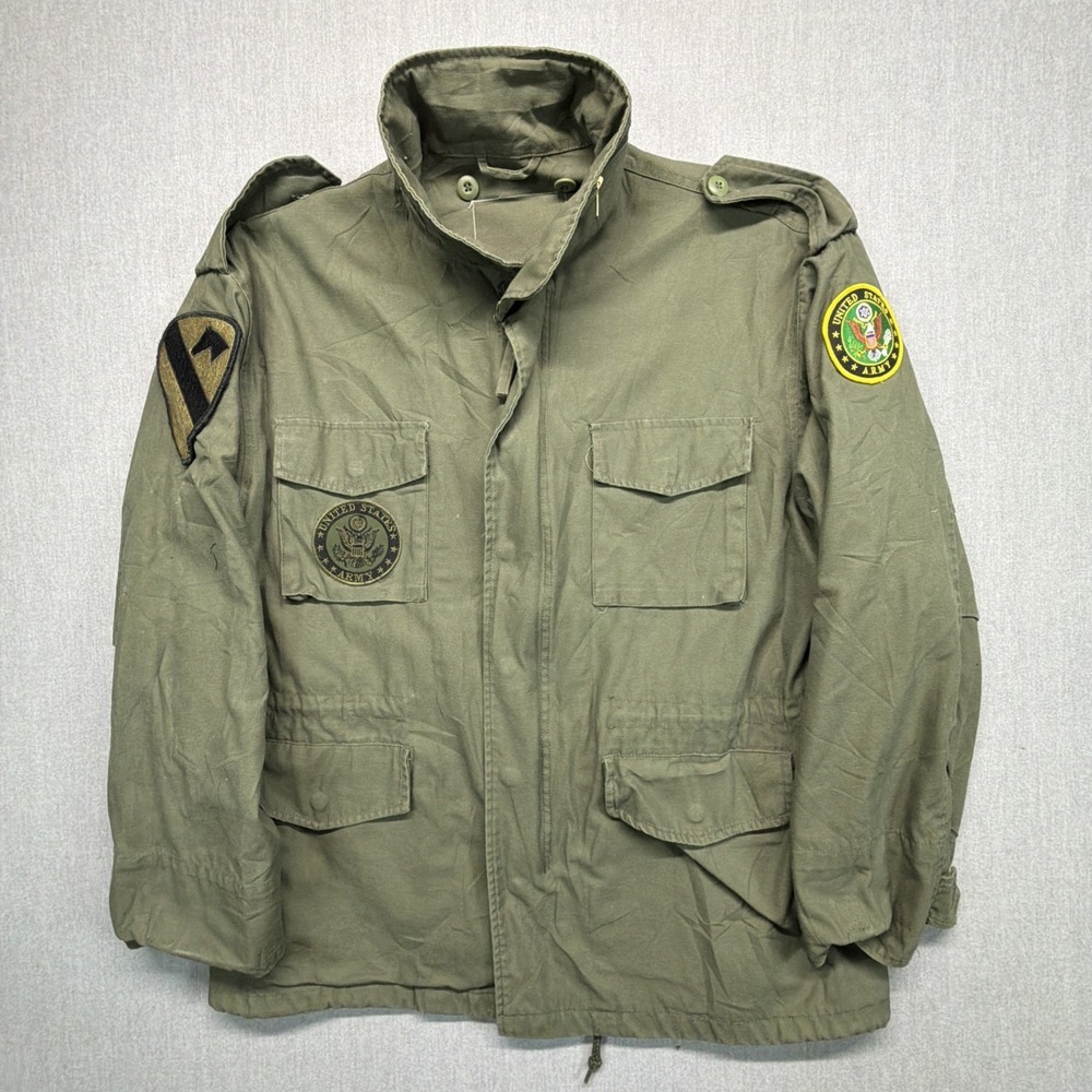 Vintage US Army Cold Field Coat Jacket M-65 Large 1st Cavalry Olive Green
